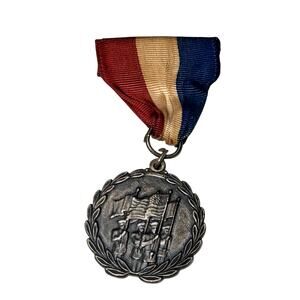 USA Vintage Sport Award Medal Silver Red White Blue Ribbon Marching Parade 3"